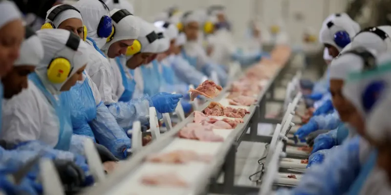Employees are seen during a technical visit of Brazil's Agriculture Minister Blairo Maggi at the Brazilian meatpacker JBS SA in the city of Lapa, Parana state, Brazil, March 21, 2017. REUTERS/Ueslei Marcelino