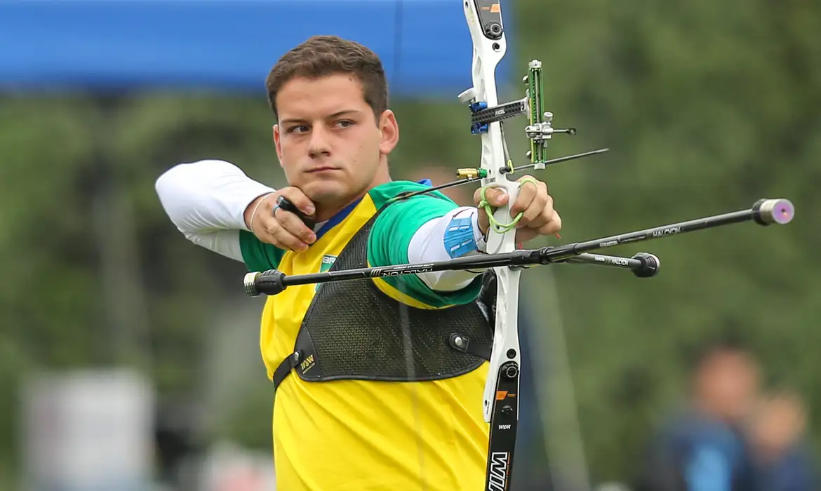 Marcus D'Almeida (Brasil), na semifinal do individual do arco recurvo no tiro com arco dos Jogos Pan-Americanos Lima 2019. Local: Villa Maria del Triunfo, em Lima (Peru). Data: 11.08.2019.