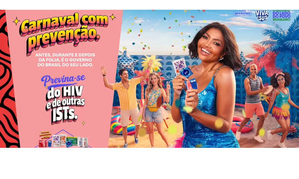 12/02/2026 - Campanha de carnaval do Ministério da Saúde reforça uso de camisinha na prevenção de doenças. Adesão ao preservativo está em queda. Foto: Ministério da Saúde/Divulgação