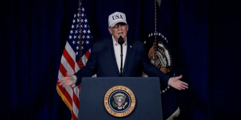 U.S. President Donald Trump speaks to announce that the U.S. had begun