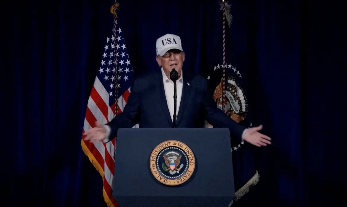 U.S. President Donald Trump speaks to announce that the U.S. had begun