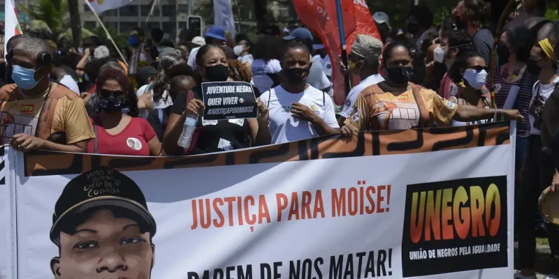 Ato em memória de Moïse Kabagambe, congolês morto em um quiosque na Barra da Tijuca, no Rio de Janeiro