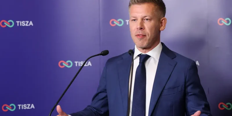 Peter Magyar, leader of the opposition Tisza speaks during a press conference, on the day of the parliamentary election, in Budapest, Hungary, April 12, 2026. REUTERS/Leonhard Foeger