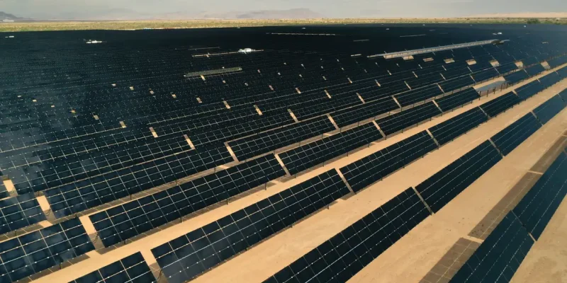 FILE PHOTO: Arrays of photovoltaic solar panels are seen at the Tenaska Imperial Solar Energy Center South as the spread of the coronavirus disease (COVID-19) continues in this aerial photo taken over El Centro, California