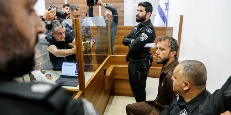 Activist Thiago Avila, a member of the Global Sumud Flotilla detained by Israel, sits at a magistrate's court to attend a detention extension hearing in Ashkelon, southern Israel, May 3, 2026. REUTERS/Amir Cohen