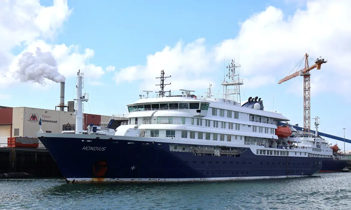 An archive image of the cruise ship Hondius, in Vlissingen, Netherlands May 17, 2025. The MV Hondius, a Netherlands-based cruise ship, was hit by a suspected outbreak of hantavirus, authorities and media reports said on May 3, 2026.  IMAGE OBTAINED BY REUTERS/Handout via REUTERS    THIS IMAGE HAS BEEN SUPPLIED BY A THIRD PARTY NO RESALES. NO ARCHIVES.       TPX IMAGES OF THE DAY       VERIFICATION: - Reuters confirmed the location from the shipyard, signage and fuel depot which matched file and satellite images.  - Coordinates of the shipyard: 51.461283930722175, 3.6998162498897433.  - The date when the pictures were taken was verified by original file metadata.