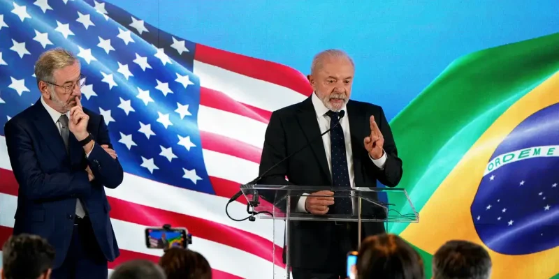 Brazilian President Luiz Inacio Lula da Silva speaks to reporters following his White House meeting with U.S. President Donald Trump, at the Brazilian Embassy in Washington, D.C., U.S., May 7, 2026. REUTERS/Elizabeth Frantz