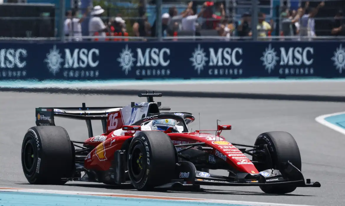 Formula One F1 - Miami Grand Prix - Miami International Autodrome, Miami, Florida, United States - May 1, 2026 Ferrari's Charles Leclerc during practice REUTERS/Marco Bello