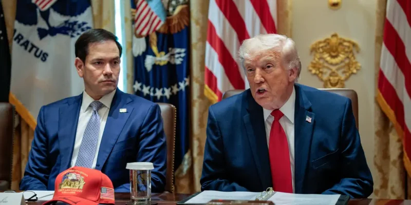 U.S. President Donald Trump speaks next to Secretary of State Marco Rubio during a cabinet meeting in the Cabinet Room at the White House, in Washington, D.C., U.S., May 27, 2026. REUTERS/Evan Vucci