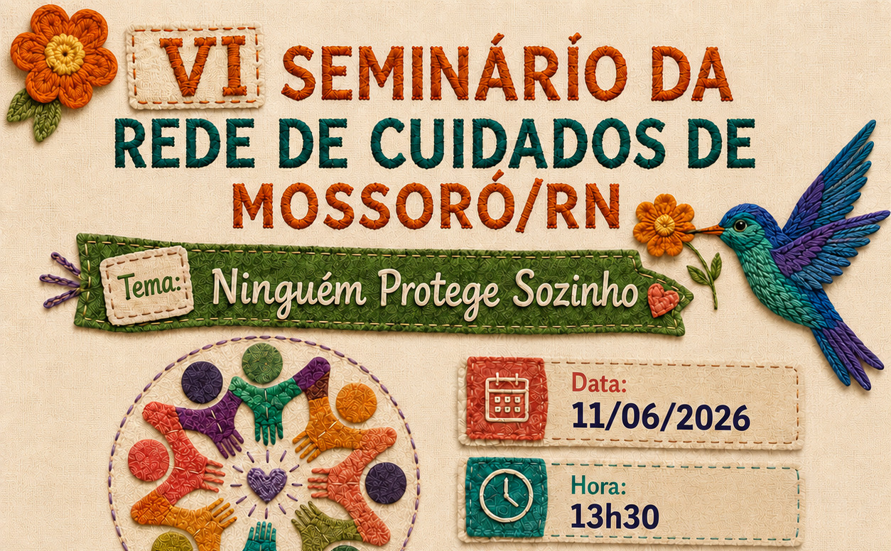 Cartaz digital texturizado imitando bordado manual que anuncia o 