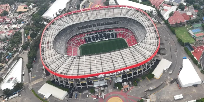 FILE PHOTO: A drone view shows Banorte Stadium, also known as Azteca Stadium, as renovation work continues ahead of the World Cup, which begins on June 11, in Mexico City, Mexico, May 11, 2026. REUTERS/Henry Romero/File Photo