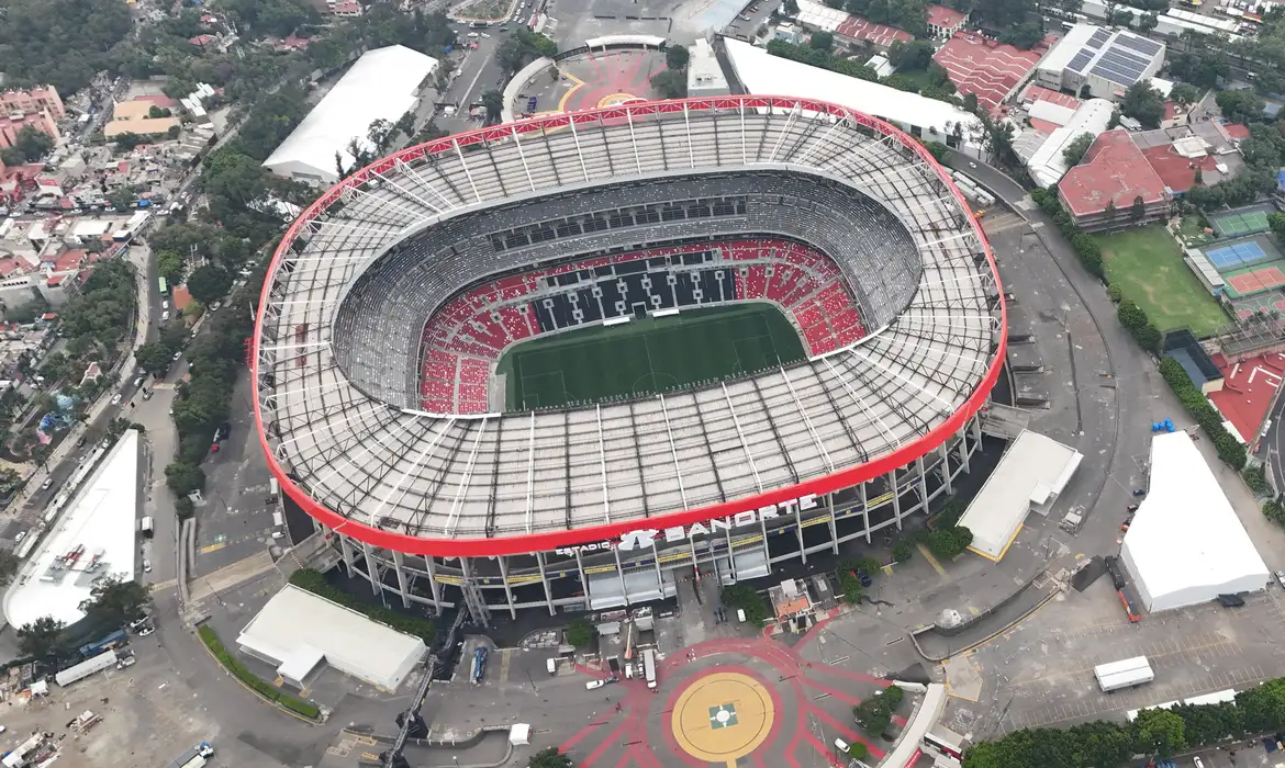 FILE PHOTO: A drone view shows Banorte Stadium, also known as Azteca Stadium, as renovation work continues ahead of the World Cup, which begins on June 11, in Mexico City, Mexico, May 11, 2026. REUTERS/Henry Romero/File Photo