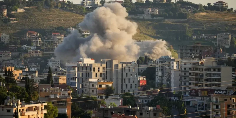 Smoke billows from southern Lebanon following an Israeli strike, as seen from Nabatieh, Lebanon, June 6, 2026. REUTERS/Stringer