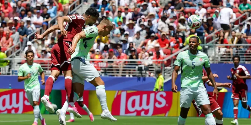 Soccer Football - FIFA World Cup 2026 - Group B - Qatar v Switzerland - San Francisco Bay Area Stadium, Santa Clara, California, U.S. - June 13, 2026 Qatar's Boualem Khoukhi scores their first goal REUTERS/Carlos Barria     TPX IMAGES OF THE DAY