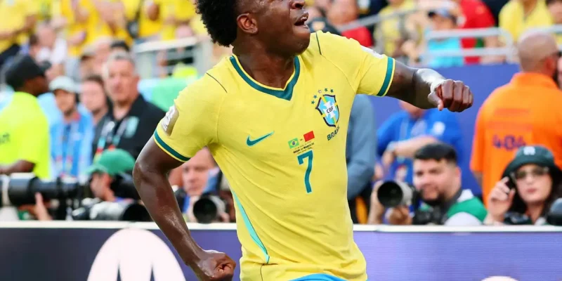 Soccer Football - FIFA World Cup 2026 - Group C - Brazil v Morocco - New York/New Jersey Stadium, East Rutherford, New Jersey, U.S. - June 13, 2026 Brazil's Vinicius Junior reacts IMAGN IMAGES via Reuters/Caean Couto