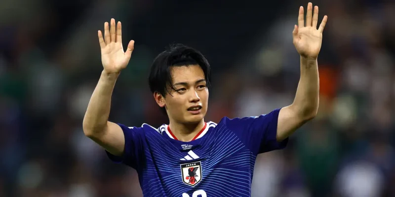 Soccer Football - FIFA World Cup 2026 - Group F - Tunisia v Japan - Estadio Monterrey, Monterrey, Mexico - June 21, 2026
Japan's Ayase Ueda celebrates after the match REUTERS/Daniel Becerril