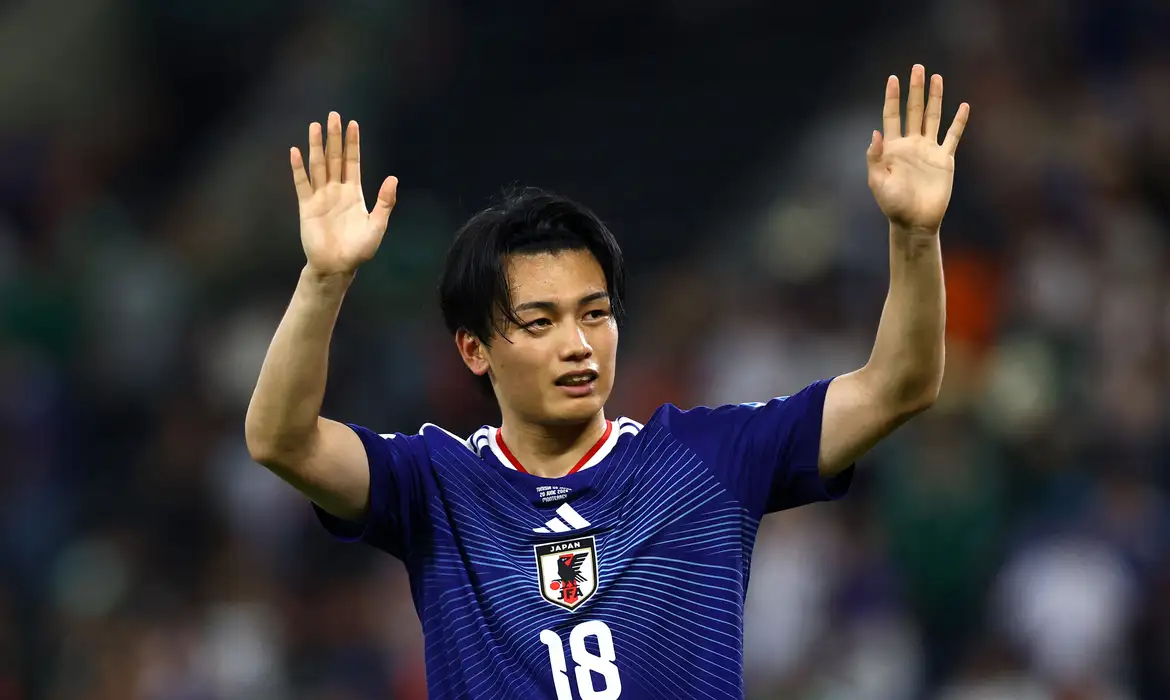 Soccer Football - FIFA World Cup 2026 - Group F - Tunisia v Japan - Estadio Monterrey, Monterrey, Mexico - June 21, 2026
Japan's Ayase Ueda celebrates after the match REUTERS/Daniel Becerril