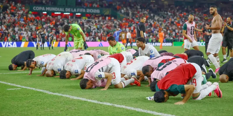 Soccer Football - FIFA World Cup 2026 - Round of 32 - Netherlands v Morocco - Estadio Monterrey, Monterrey, Mexico - June 29, 2026
Morocco players celebrate after the penalty shootout as Morocco qualify for the round of 16 stage of the World Cup REUTERS/Daniel Becerril     TPX IMAGES OF THE DAY