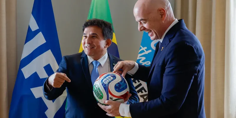 MIAMI, FLORIDA - JUNE 5: FIFA President Gianni Infantino meets with Brazil sports minister Paulo Henrique Cordeirto on June 5, 2026 in Miami, Florida.  (Photo by Eva Marie Uzcategui - FIFA/FIFA via Getty Images)