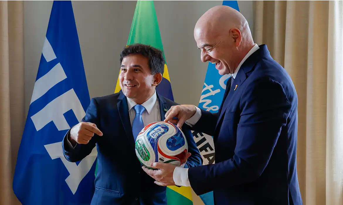 MIAMI, FLORIDA - JUNE 5: FIFA President Gianni Infantino meets with Brazil sports minister Paulo Henrique Cordeirto on June 5, 2026 in Miami, Florida.  (Photo by Eva Marie Uzcategui - FIFA/FIFA via Getty Images)