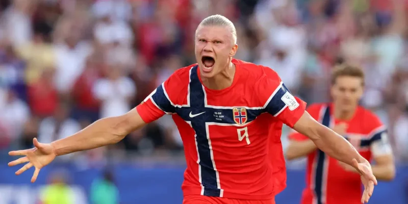 Erling Haaland, da Noruega, comemora ao marcar o primeiro gol
16 de junho de 2026 IMAGN IMAGES via Reuters/Paul Rutherford