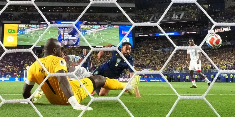 Soccer Football - FIFA World Cup 2026 - Group C - Brazil v Haiti - Philadelphia Stadium, Philadelphia, Pennsylvania, U.S. - June 19, 2026 Brazil's Matheus Cunha scores their first goal IMAGN IMAGES via Reuters/James Lang