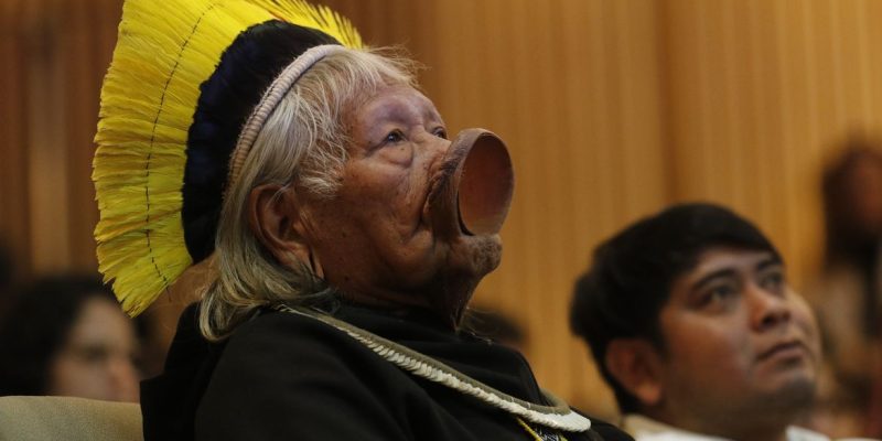 Rio de Janeiro (RJ) 06/06/2024 – O cacique Raoni Metuktire, líder indígena da etnia caiapó, participa da Semana do Meio Ambiente, no Museu do Amanhã. Foto: Fernando Frazão/Agência Brasil