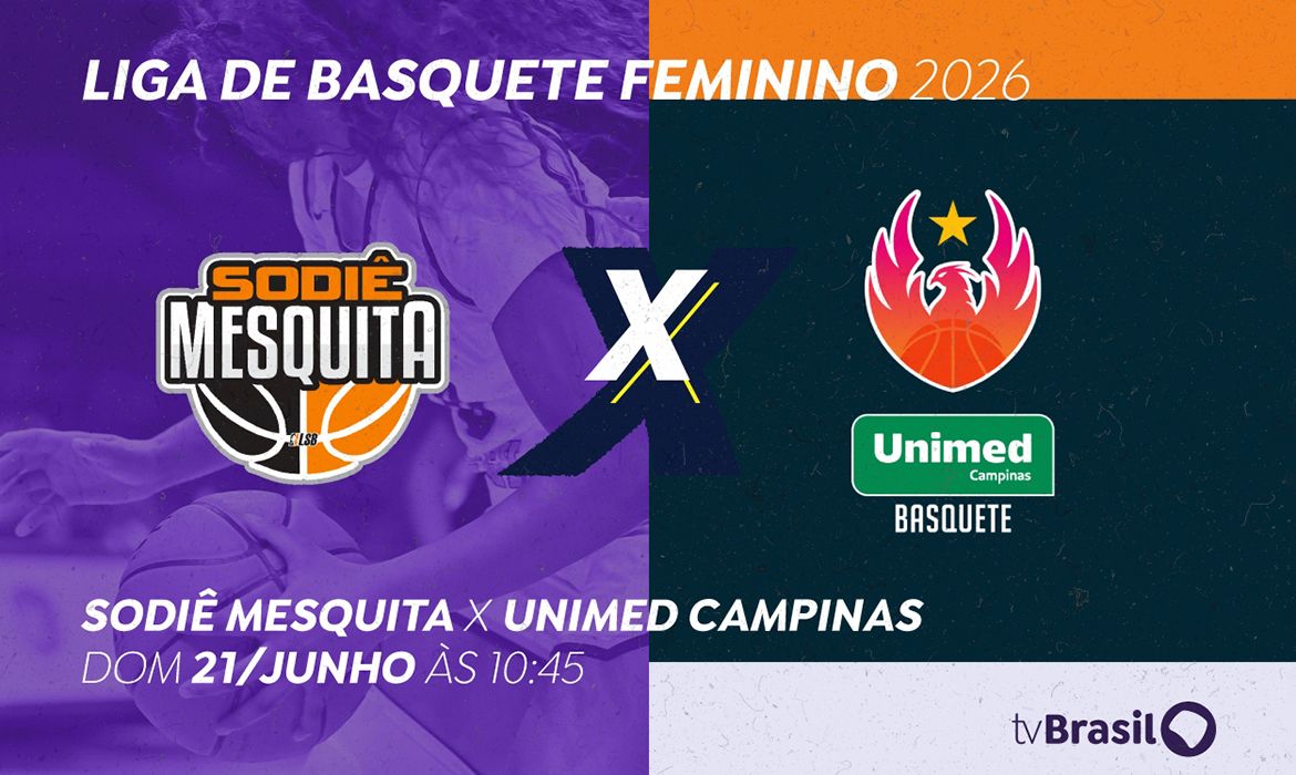 Brasília (DF), 19/06/2026 - TV Brasil transmite jogo das quartas de final da Liga de Basquete Feminino 2026 entre Sodiê Mesquita e Unimed Campinas. Arte/Agência Brasil