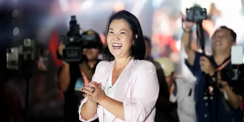 Presidential candidate Keiko Fujimori, who is making a fourth bid for Peru's presidency, reacts during her closing campaign rally ahead of the April 12 general election, in Lima, Peru, April 9, 2026. REUTERS/Angela Ponce