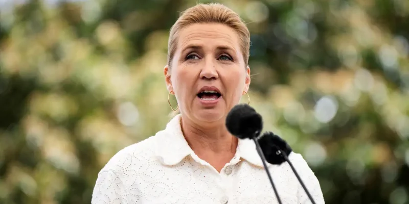 Denmark's Prime Minister Mette Frederiksen speaks at the
