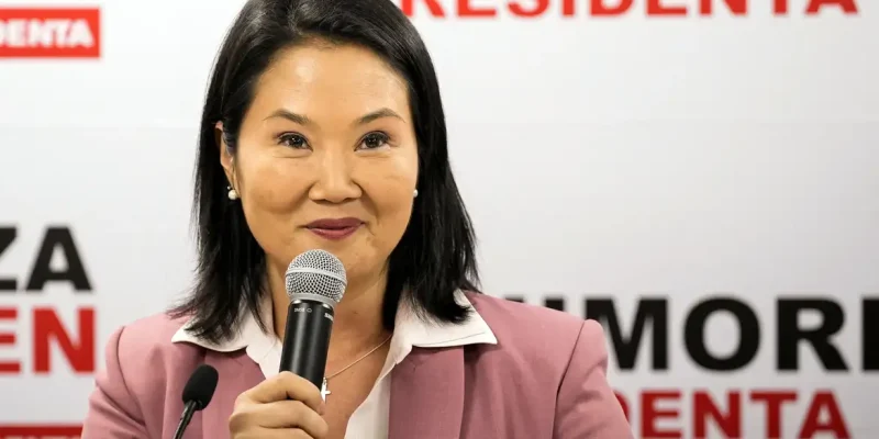 Peru's conservative Keiko Fujimori addresses the media at her party's Popular Force headquarters, after she narrowly defeated leftist congressman Roberto Sanchez in the Peruvian presidential election, ahead of the official result announcement, in Lima, Peru, June 24, 2026. REUTERS/Angela Ponce