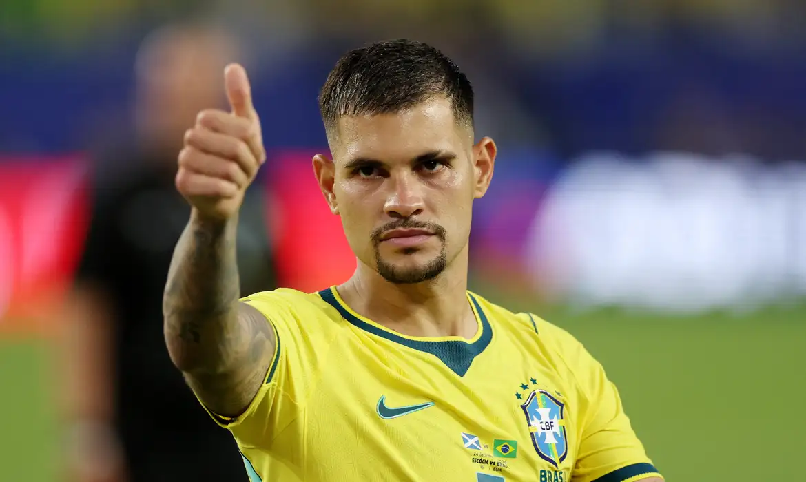 Soccer Football - FIFA World Cup 2026 - Group C - Scotland v Brazil - Miami Stadium, Miami Gardens, Florida, U.S. - June 24, 2026
Brazil's Bruno Guimaraes celebrates after the match REUTERS/Paul Childs