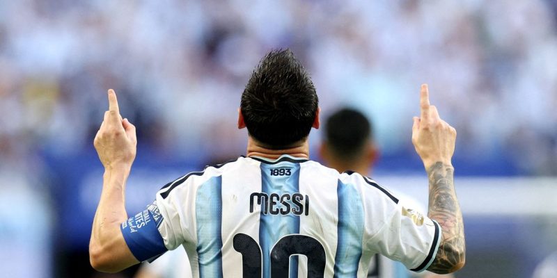 Soccer Football - FIFA World Cup 2026 - Round of 32 - Argentina v Cape Verde - Miami Stadium, Miami Gardens, Florida, U.S. - July 3, 2026
Argentina's Lionel Messi celebrates scoring their first goal REUTERS/Amanda Perobelli TPX IMAGES OF THE DAY