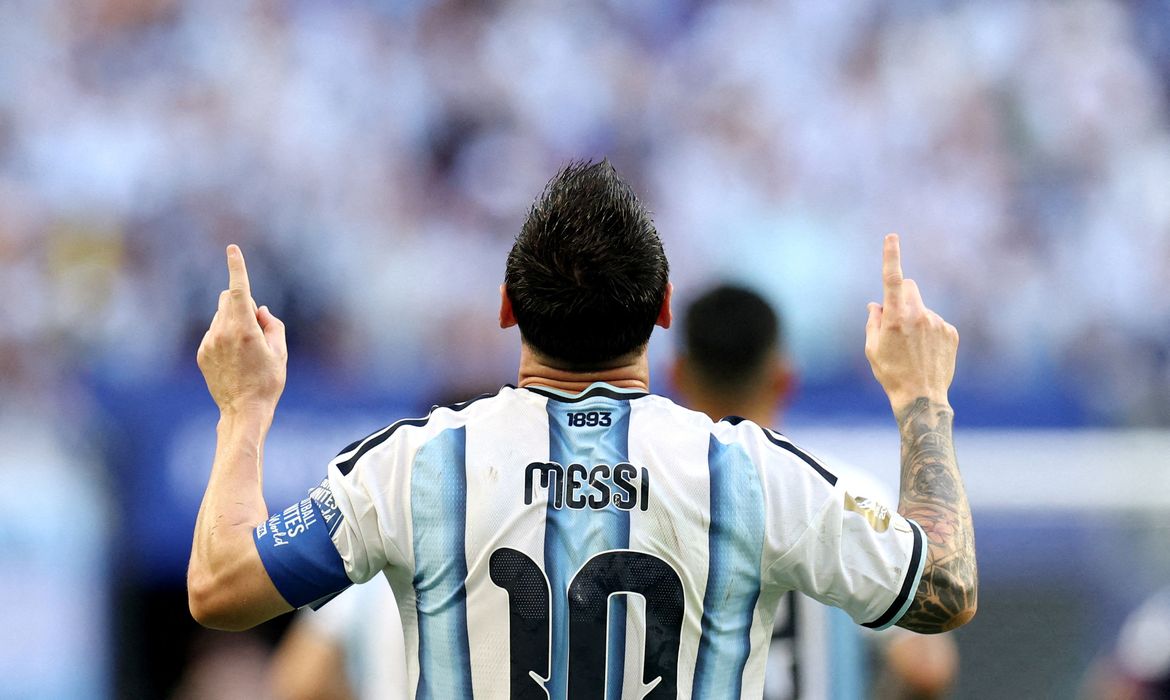 Soccer Football - FIFA World Cup 2026 - Round of 32 - Argentina v Cape Verde - Miami Stadium, Miami Gardens, Florida, U.S. - July 3, 2026
Argentina's Lionel Messi celebrates scoring their first goal REUTERS/Amanda Perobelli     TPX IMAGES OF THE DAY