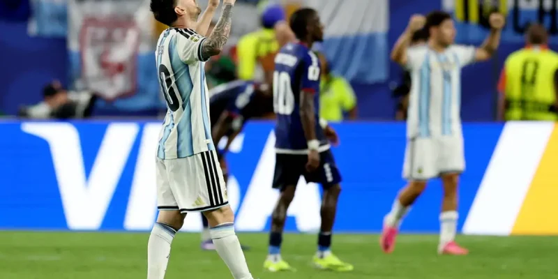 Soccer Football - FIFA World Cup 2026 - Round of 32 - Argentina v Cape Verde - Miami Stadium, Miami Gardens, Florida, U.S. - July 3, 2026
Argentina's Lionel Messi celebrates after the match as Argentina qualify for the Round of 16 stage of the World Cup REUTERS/Paul Childs