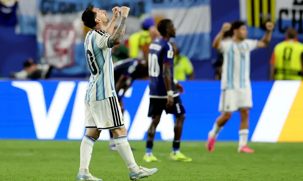 Soccer Football - FIFA World Cup 2026 - Round of 32 - Argentina v Cape Verde - Miami Stadium, Miami Gardens, Florida, U.S. - July 3, 2026
Argentina's Lionel Messi celebrates after the match as Argentina qualify for the Round of 16 stage of the World Cup REUTERS/Paul Childs