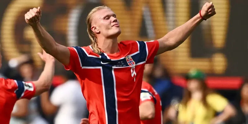 Soccer Football - FIFA World Cup 2026 - Round of 16 - Brazil v Norway - New York New Jersey Stadium, East Rutherford, New Jersey, U.S. - July 5, 2026
Norway's Erling Haaland celebrates scoring their second goal REUTERS/Dylan Martinez