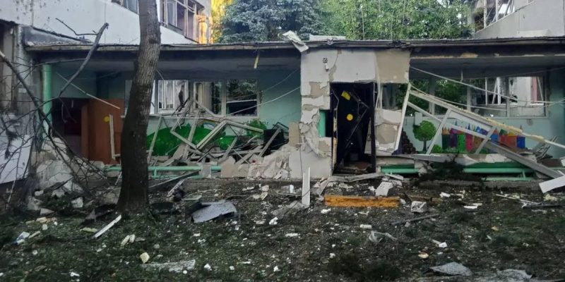 A damaged building of a kindergarten following a Ukrainian drone attack, according to regional authorities, in the course of the Russia-Ukraine conflict, in the town of Elektrostal, Moscow region, Russia, in this handout image released on July 18, 2026. Governor of Moscow region Andrei Vorobyov/Handout via REUTERS ATTENTION EDITORS - THIS IMAGE WAS PROVIDED BY A THIRD PARTY. NO RESALES. NO ARCHIVES. MANDATORY CREDIT. BEST QUALITY AVAILABLE