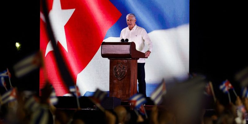 Cuba's President Miguel Diaz-Canel speaks during a ceremony marking National Rebellion Day, which commemorates the start of the 1953 uprising against U.S.-backed dictator Fulgencio Batista that ignited the Cuban Revolution, in Pinar del Rio, Cuba, July 26, 2026. REUTERS/Norlys Perez/Proibida Reprodução