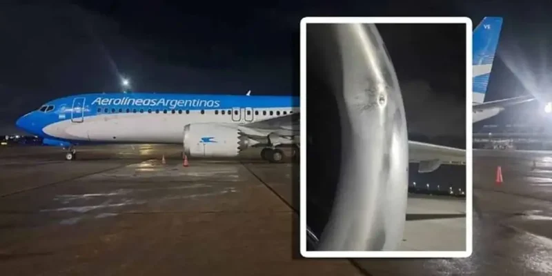 06/07/2026 - Drone atinge avião argentino e danifica motor em pouso no Rio. Foto: Aeroin/ Divulgação