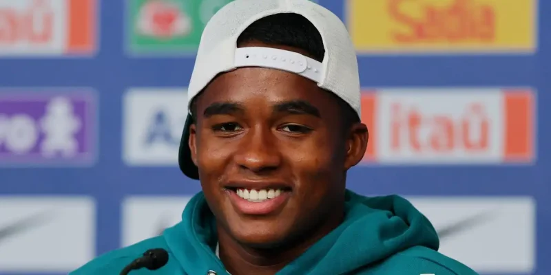 Soccer Football - FIFA World Cup 2026 - Brazil Press Conference - The Ridge Hotel, Basking Ridge, New Jersey, U.S. - July 2, 2026 Brazil's Endrick during the press conference IMAGN IMAGES via Reuters/Caean Couto