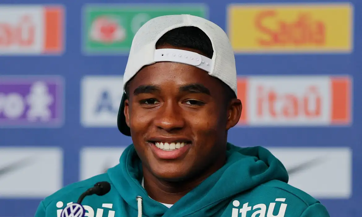 Soccer Football - FIFA World Cup 2026 - Brazil Press Conference - The Ridge Hotel, Basking Ridge, New Jersey, U.S. - July 2, 2026 Brazil's Endrick during the press conference IMAGN IMAGES via Reuters/Caean Couto
