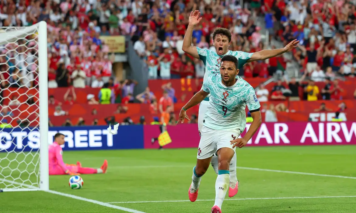 Gonçalo Ramos comemora ao marcar o segundo gol de Portugal
2 de julho de 2026 REUTERS/Mike Segar