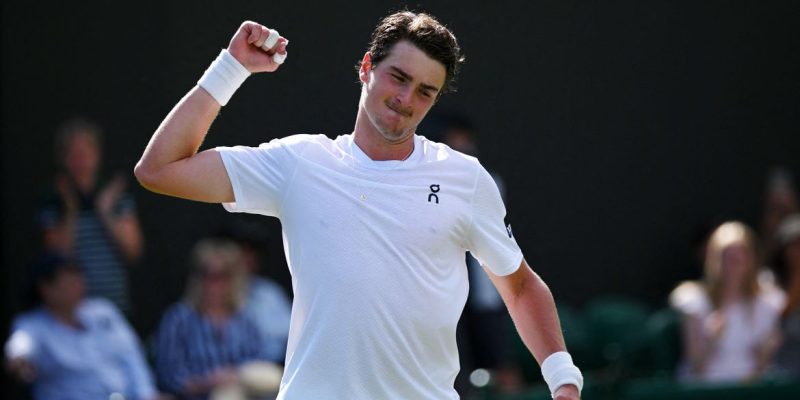 Tennis - Wimbledon - All England Lawn Tennis and Croquet Club, London, Britain - July 1, 2026 Brazil's Joao Fonseca celebrates winning his second round match against Netherlands' Jesper De Jong REUTERS/Jaimi Joy