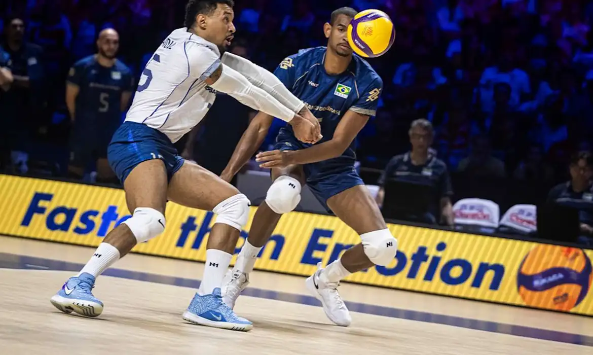 Chicago, 18/07/2027Lance de jogo entre Brasil e Polônia válido pela Liga das Nações de Vôlei. Foto: Volleyball World/Divulgação