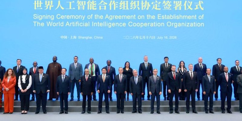 Signing ceremony of the agreement establishing the World Artificial Intelligence Cooperation Organization. Shanghai, 16 July 2026. Foto: Divulgação